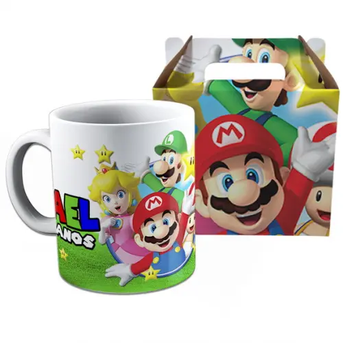 Kit Caneca na Caixinha para Festa Super Mario