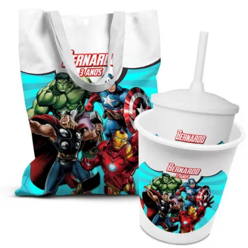 Kit Sacolinha +copo +balde Pipoca Vingadores 2