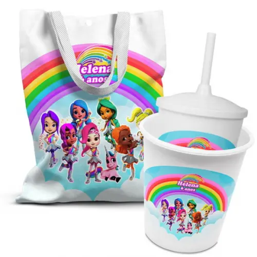 Kit Sacolinha +copo +balde Pipoca Rainbow Rangers