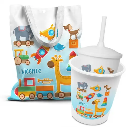 Kit Sacolinha +copo +balde Pipoca Brinquedos Antigos
