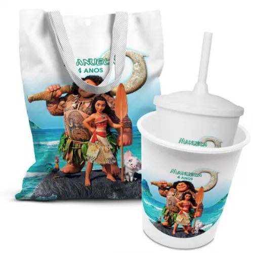 Kit Sacolinha +copo +balde Pipoca Moana