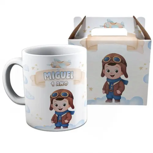 Kit Caneca na Caixinha para Festa Menino Aviador