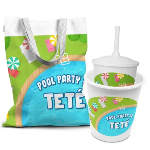 Kit Sacola +copo +balde Festa Pool Party Ref:4446