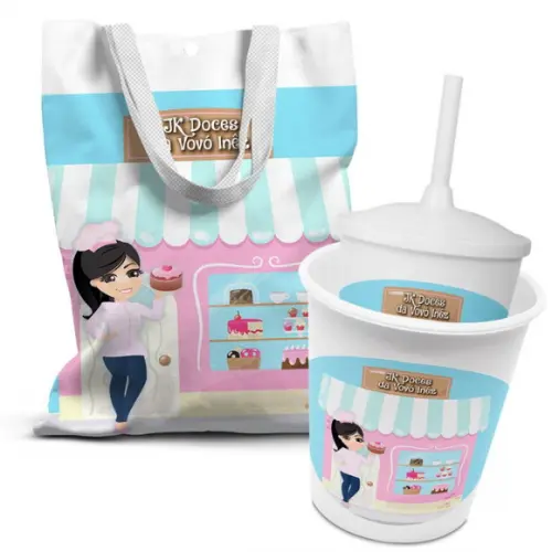 Kit Sacolinha +copo +balde Pipoca Confeitaria
