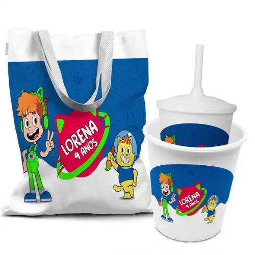 Kit Sacolinha +copo +balde Gato Intergaláctico