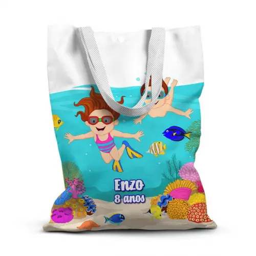 Sacolinha de Tecido para Festa Fundo do Mar