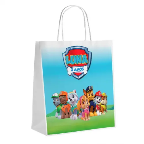 Sacolinha Kraft Branca Festa Patrulha Canina 2