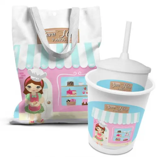 Kit Sacolinha +copo +balde Pipoca Confeitaria 2
