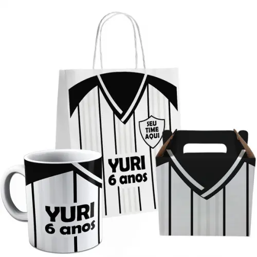 Kit Festa Caneca Caixinha e Sacolinha Meu Time de Futebol 1