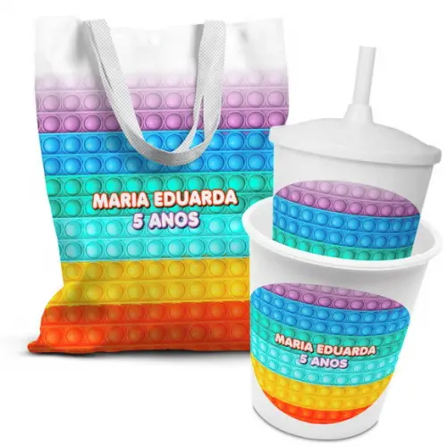 Kit Sacolinha +copo +balde Pipoca Pop It
