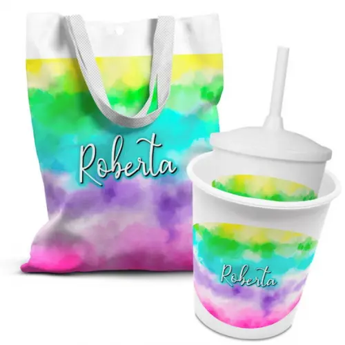 Kit Sacolinha +copo +balde Pipoca Tye Dye 4