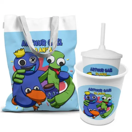 Kit Sacola +copo +balde Festa Rainbow Friends Ref:5117