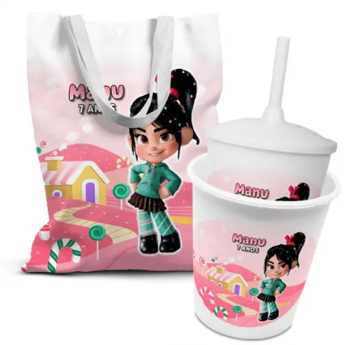 Kit Sacolinha +copo +balde Pipoca Vanelope
