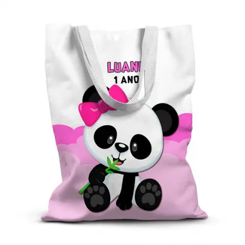 Sacolinha de Tecido para Festa Panda Rosa
