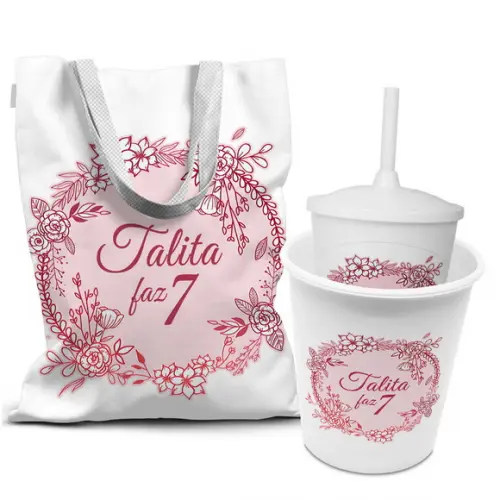 Kit Sacola +copo +balde Festa Vintage Floral