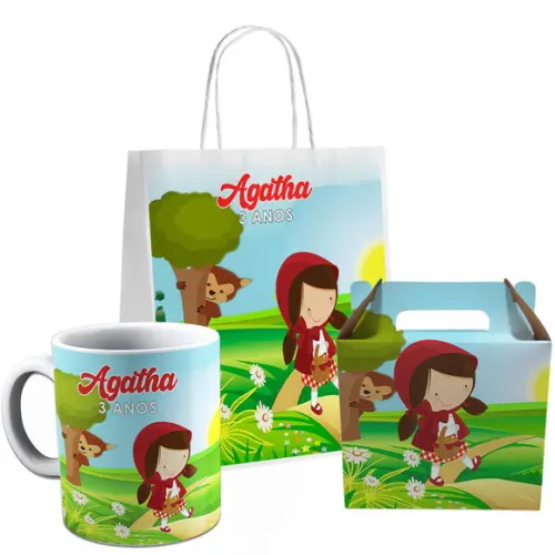 Kit Festa Caneca Caixinha e Sacolinha Chapeuzinho Vermelho