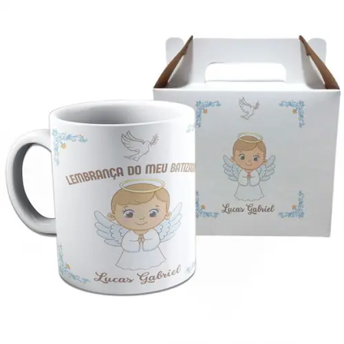 Kit Caneca na Caixinha para Festa Batizado Menino