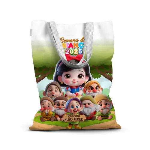 Sacolinha de Tecido para Festa Branca de Neve e Sete Anoes