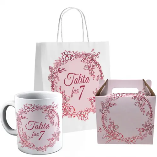 Kit Festa Caneca Caixinha e Sacolinha Vintage Floral