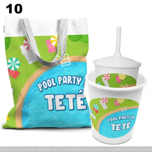Kit Sacolinha +copo +balde Pipoca Pool Party 2