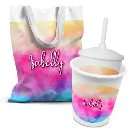 Kit Sacolinha +copo +balde Pipoca Tye Dye 5
