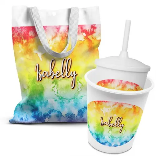 Kit Sacolinha +copo +balde Pipoca Tie Dye 3