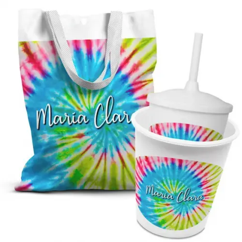 Kit Sacolinha +copo +balde Pipoca Tie Dye 2