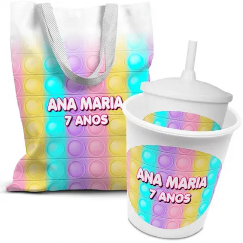 Kit Sacolinha +copo +balde Pipoca Pop It Candy