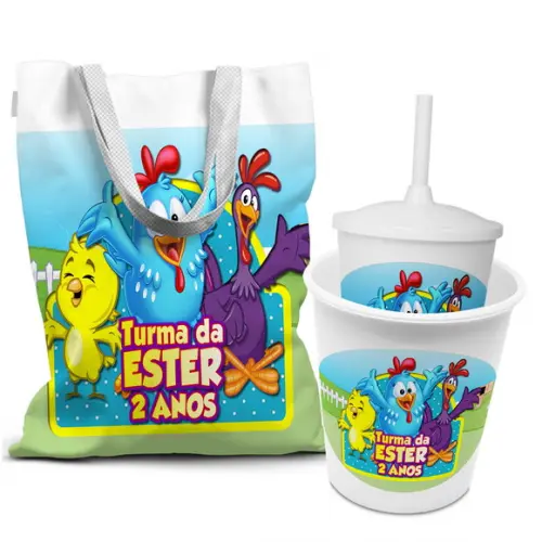 Kit Sacola +copo +balde Festa Galinha Pintadinha 22