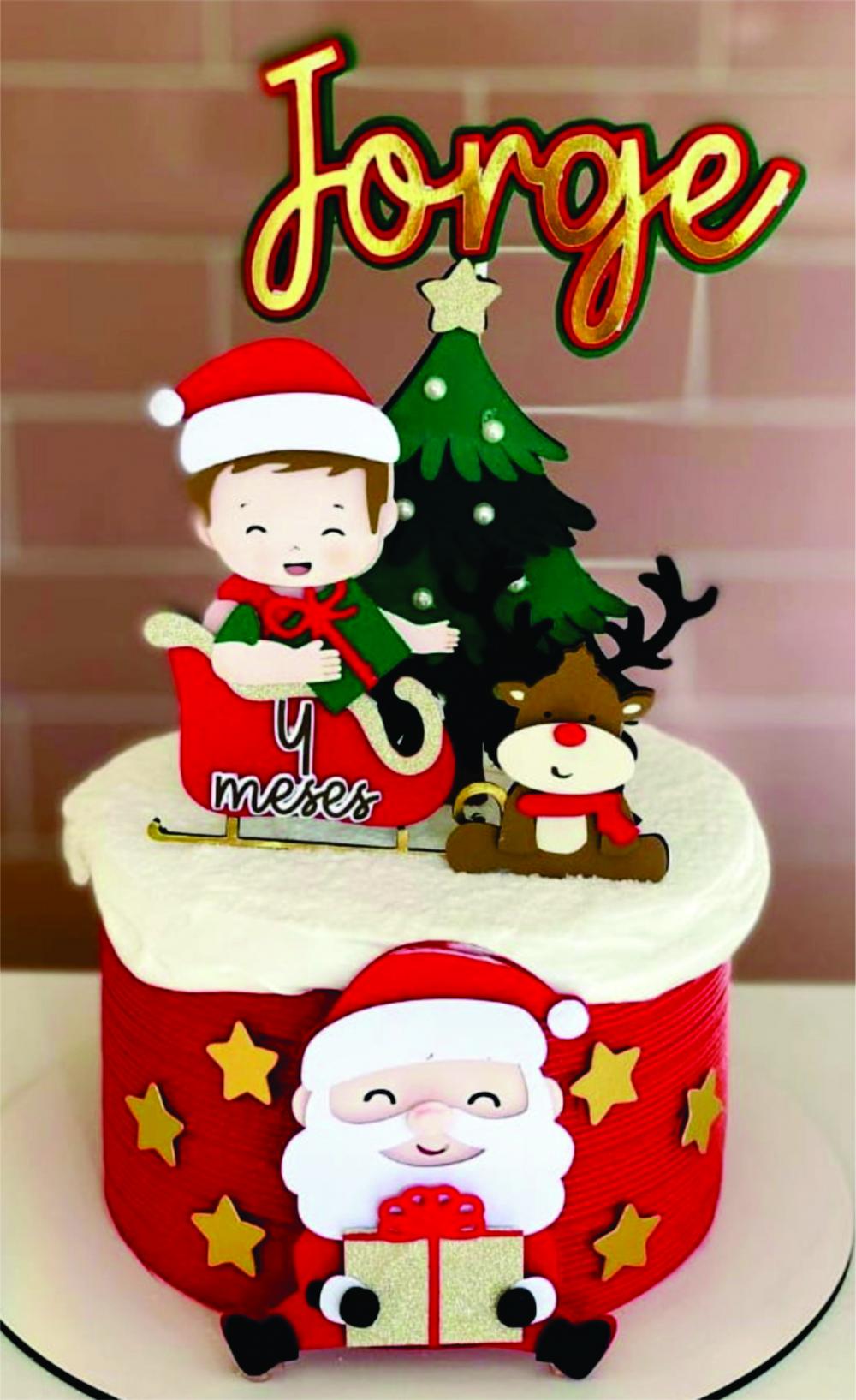 topo de bolo natal menino no carrinho
