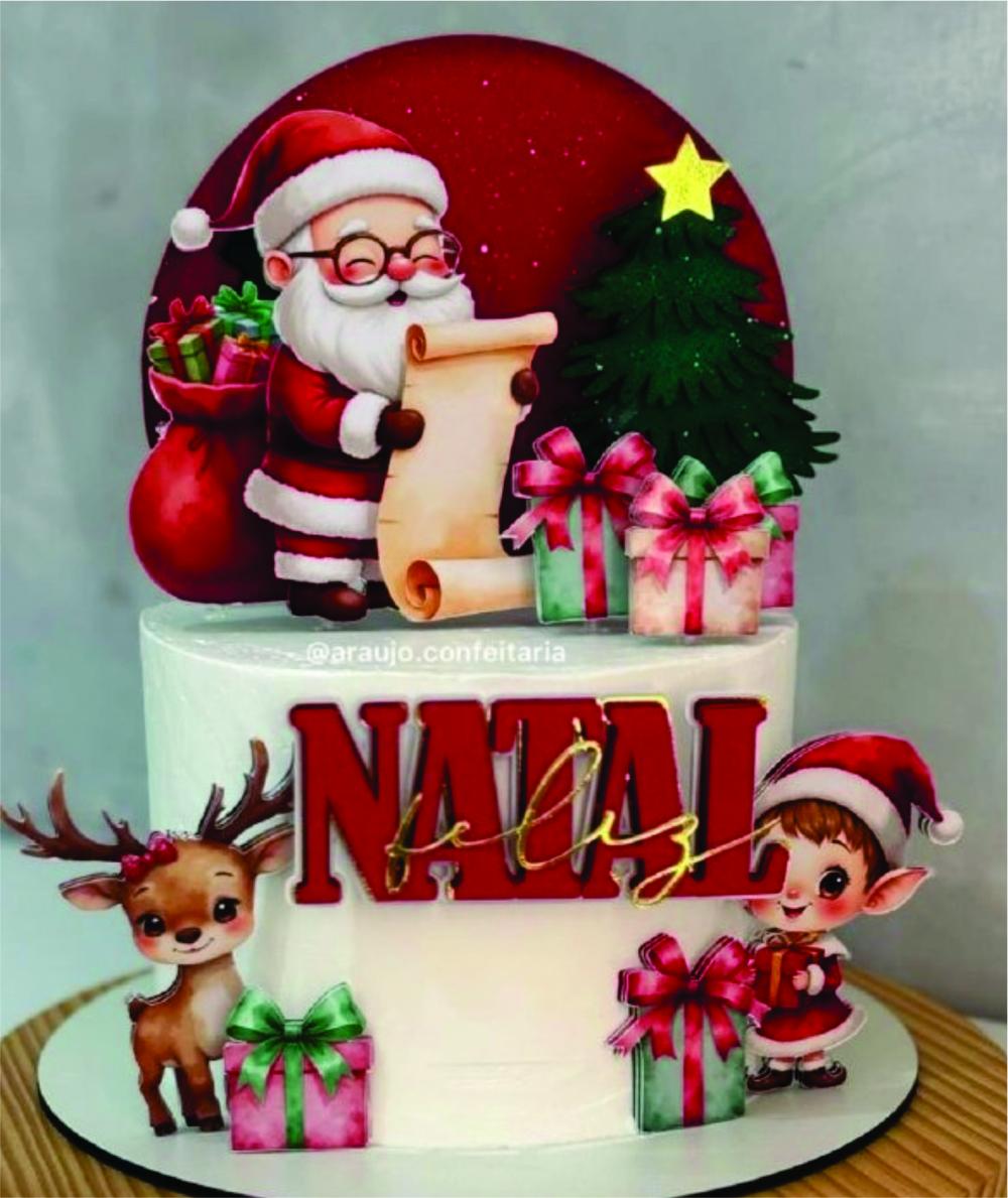 topo de bolo feliz natal aquarela