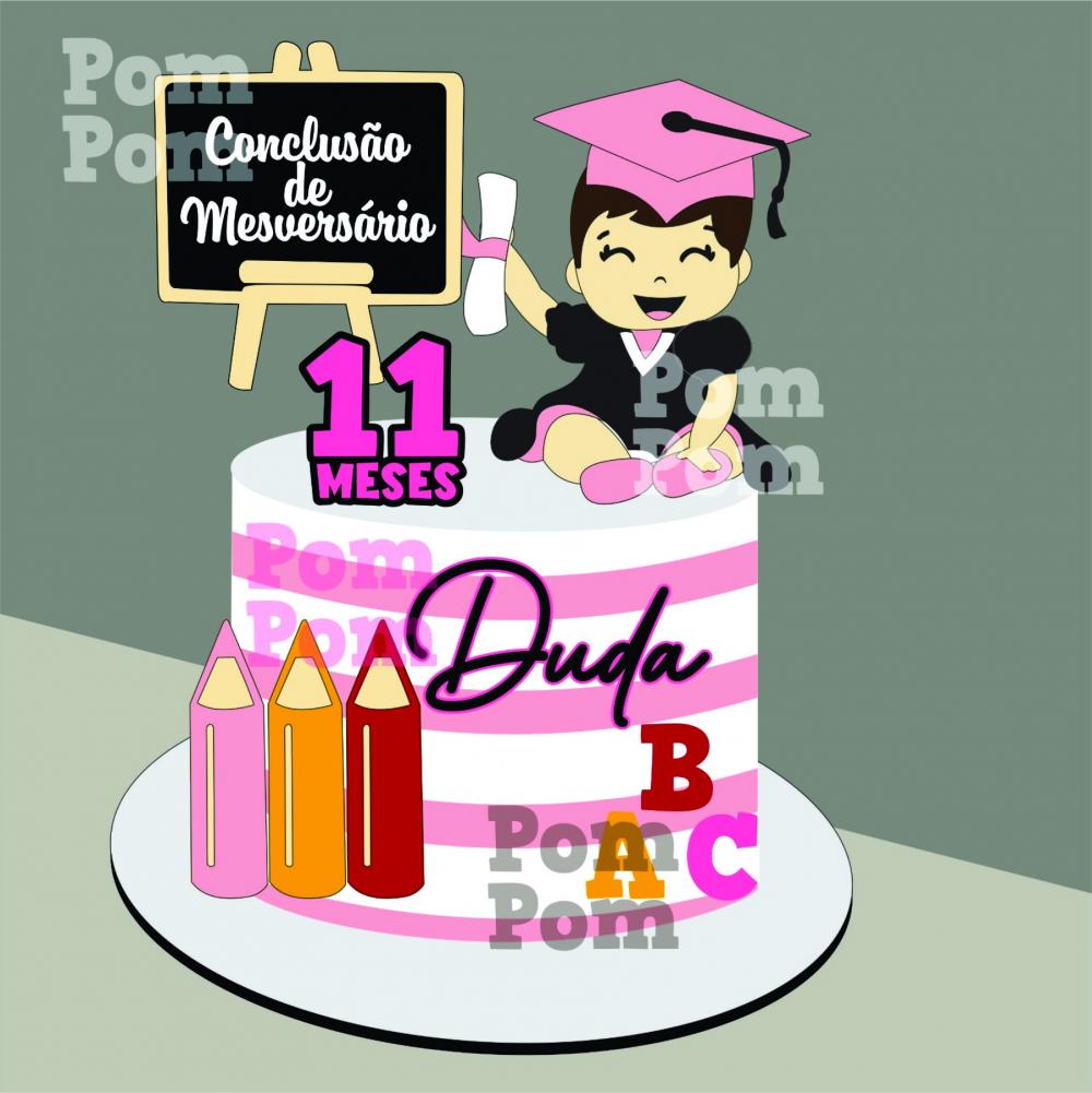 topo de bolo conclusão de mesversário menina