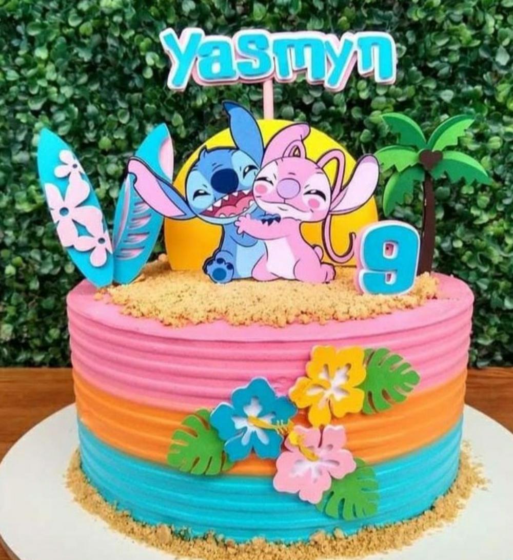 topo de bolo stitch e angel
