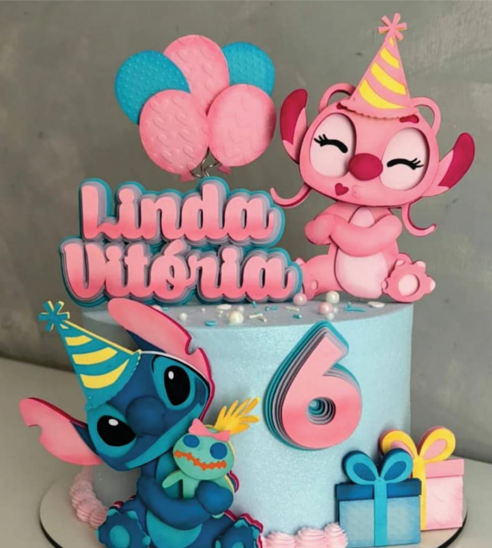 topo de bolo stitch e angel