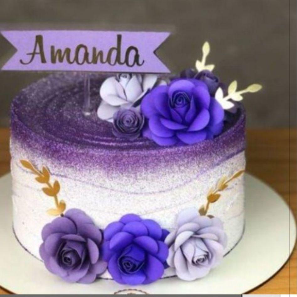 topo de bolo flores lilás