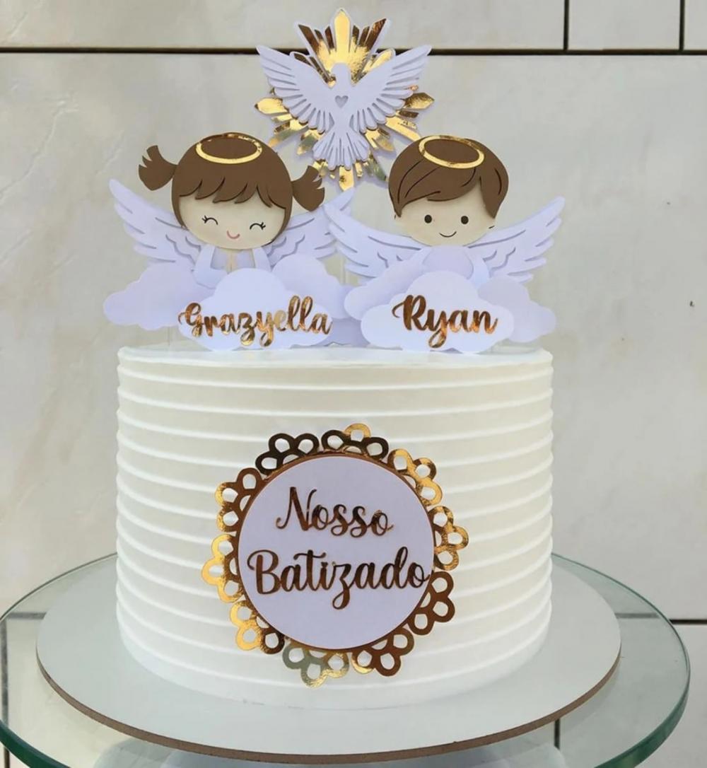topo de bolo nosso batizado anjinhos
