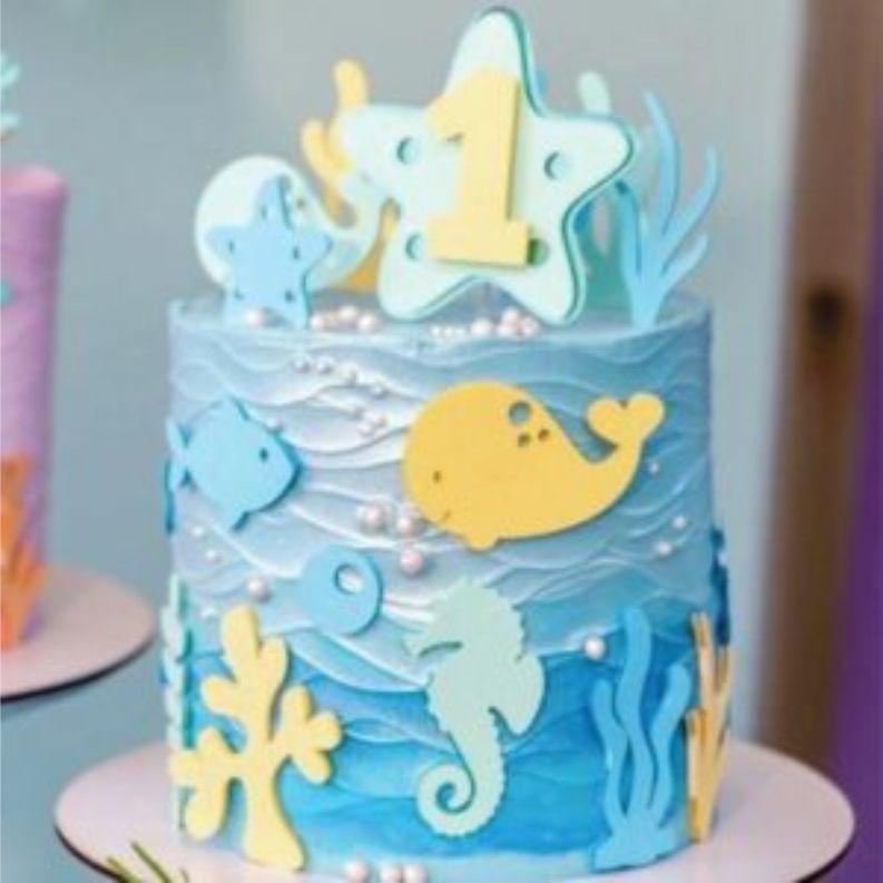 topo de bolo sereia fundo do mar