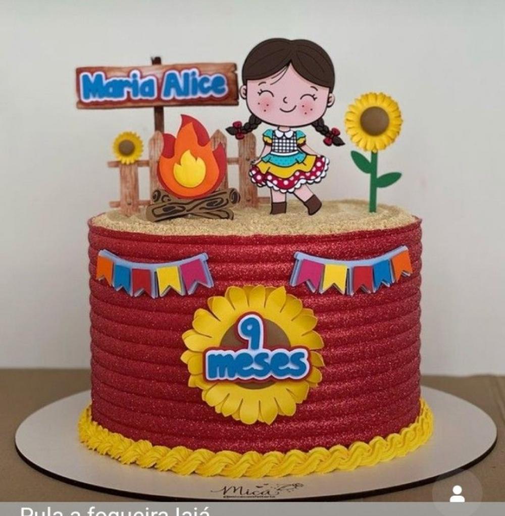 topo de bolo arraiá meninas caipira girassol