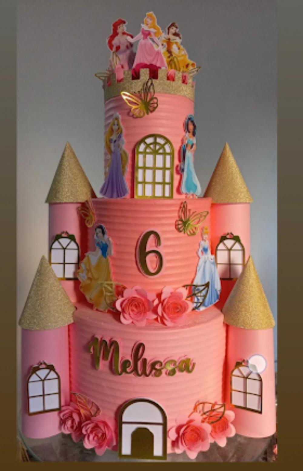topo de bolo castelo rosa princesas