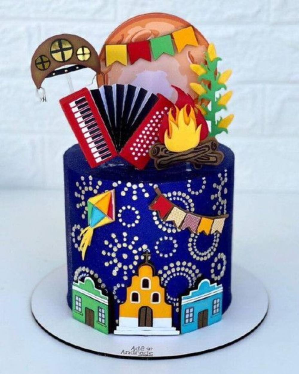 topo de bolo festa junina azul