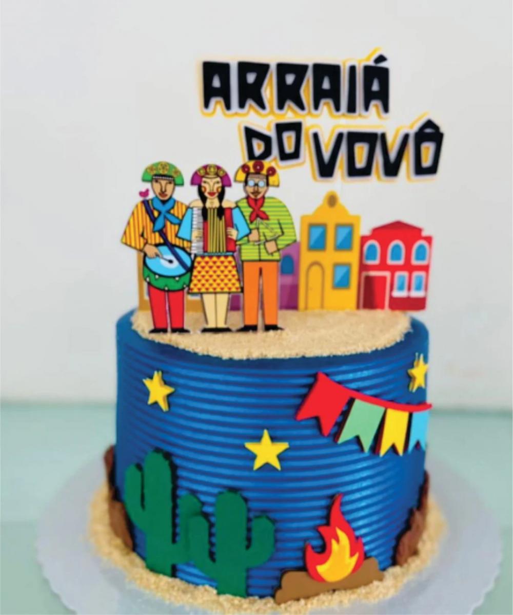 topo de bolo festa junina xilogravura