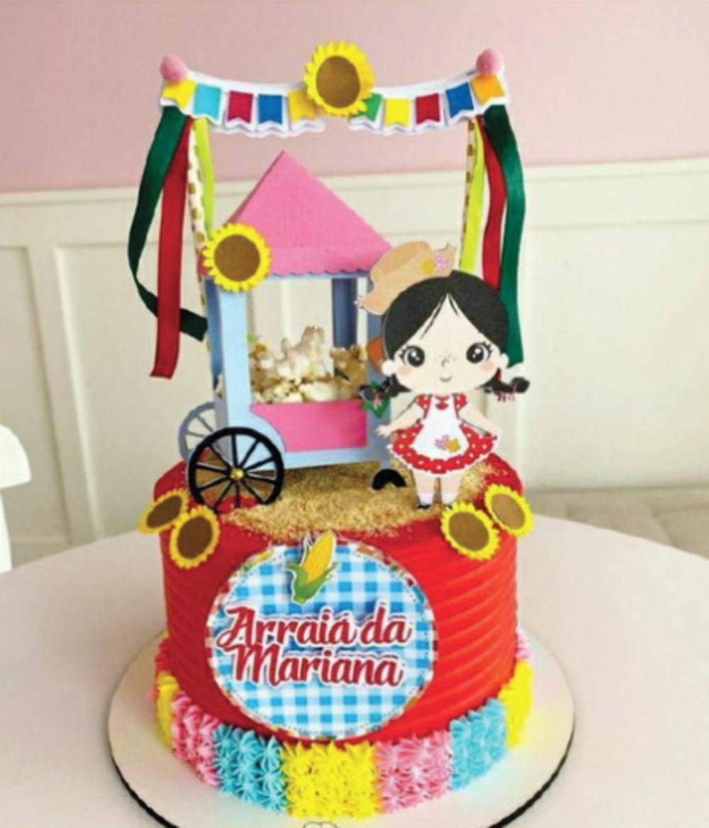 topo de bolo festa junina carrinho de pipoca