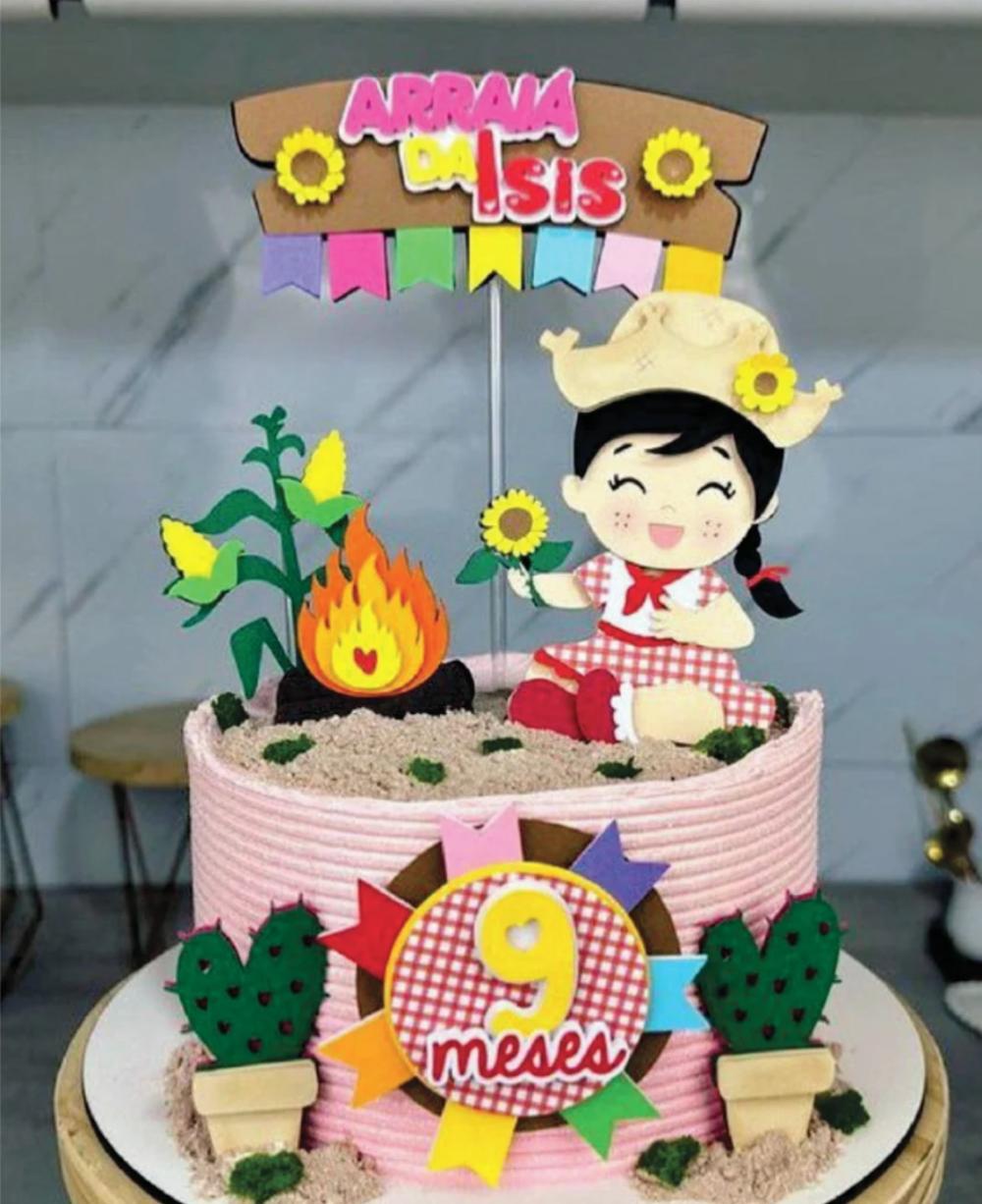 topo de bolo festa junina menina mesversário
