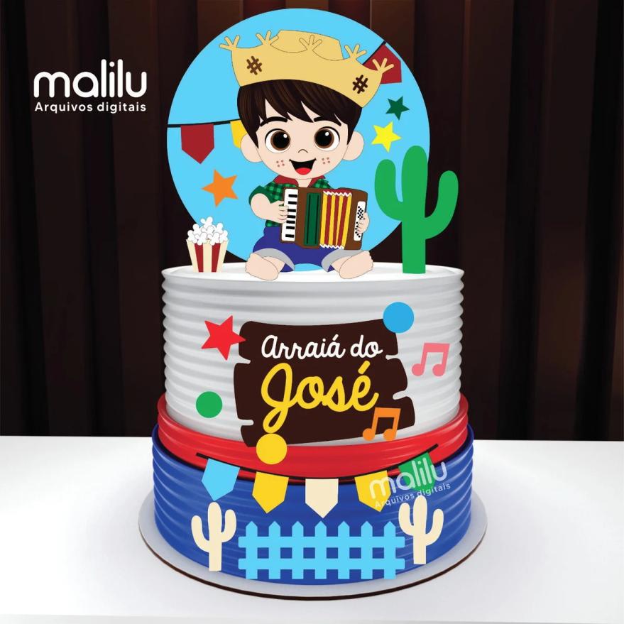 topo de bolo arraiá menino com sanfona