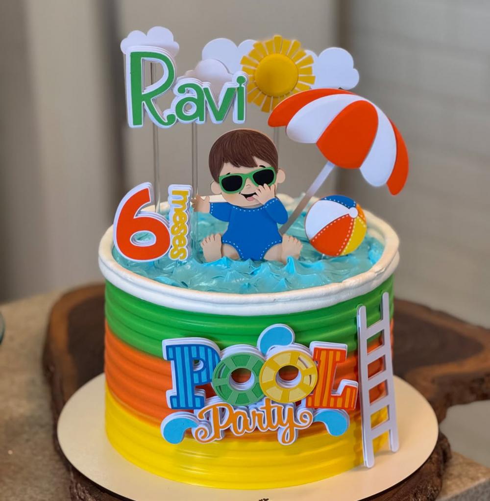 topo de bolo pool party mesversário