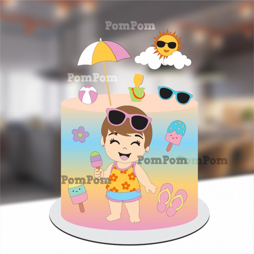 topo de bolo pool party menina