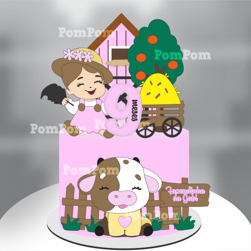 topo de bolo fazendinha rosa