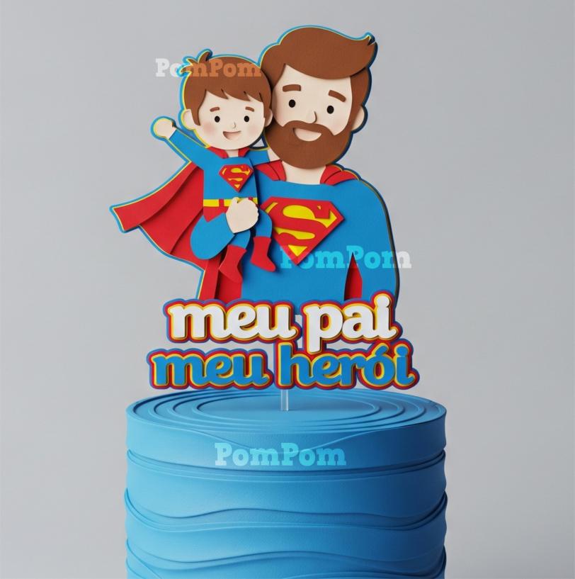 topo de bolo pai e filho meu pai meu herói