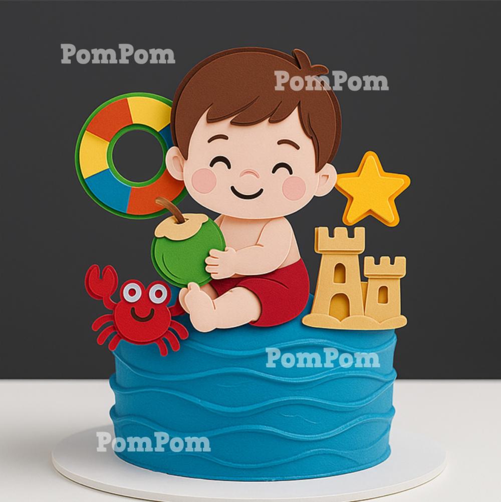 topo de bolo pool party praia verão