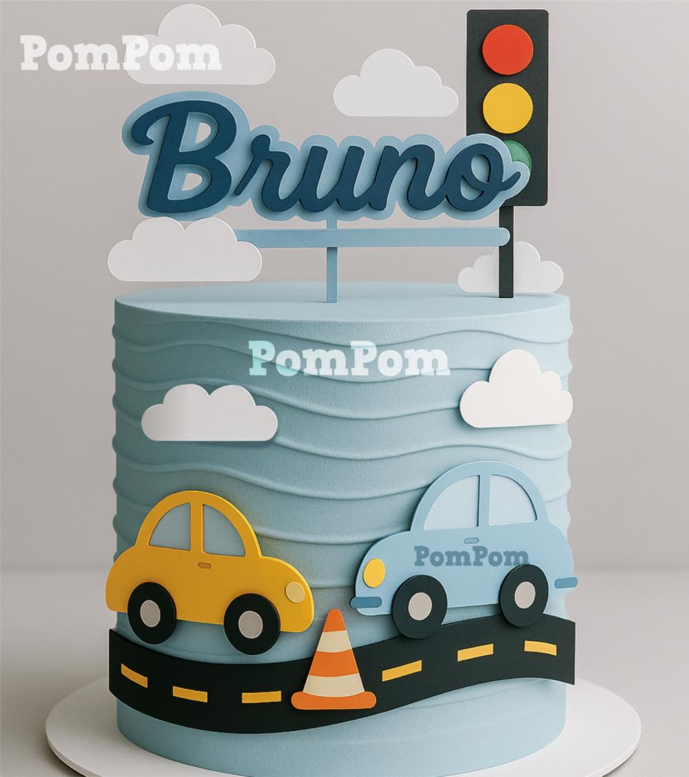 topo de bolo transporte carrinhos